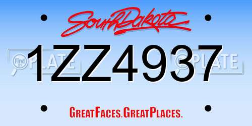 1ZZ4937 South Dakota License Plate