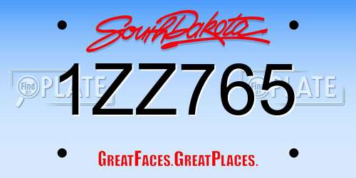 1ZZ765 South Dakota License Plate