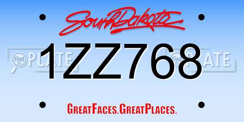 1ZZ768 South Dakota License Plate