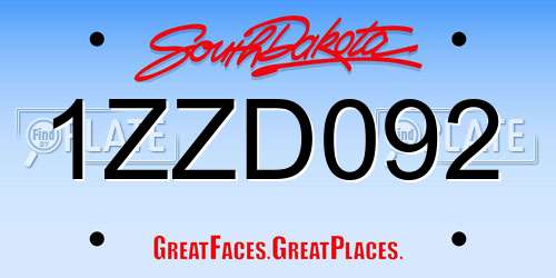 1ZZD092 South Dakota License Plate