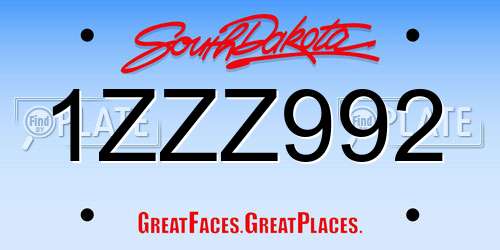 1ZZZ992 South Dakota License Plate