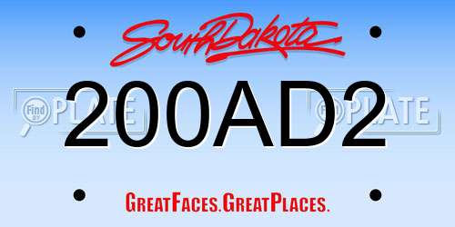 200AD2 South Dakota License Plate