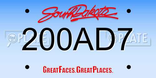 200AD7 South Dakota License Plate