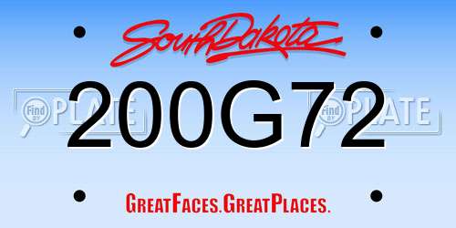 200G72 South Dakota License Plate