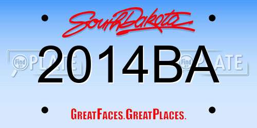 2014BA South Dakota License Plate