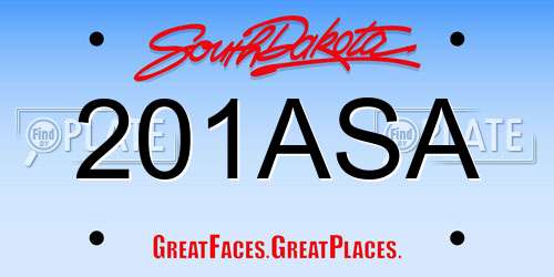 201ASA South Dakota License Plate