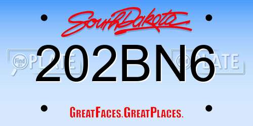 202BN6 South Dakota License Plate
