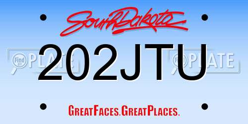 202JTU South Dakota License Plate