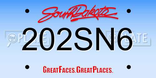 202SN6 South Dakota License Plate