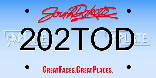202TOD South Dakota License Plate