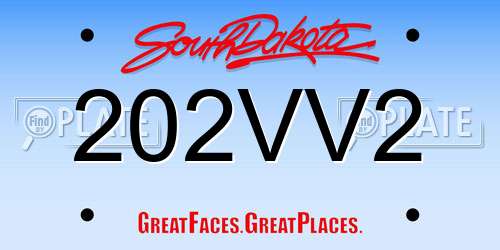 202VV2 South Dakota License Plate