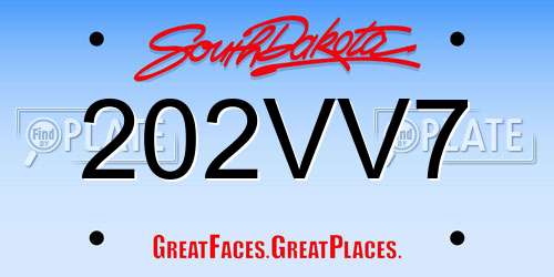 202VV7 South Dakota License Plate