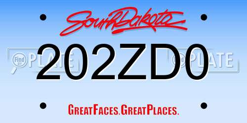 202ZD0 South Dakota License Plate