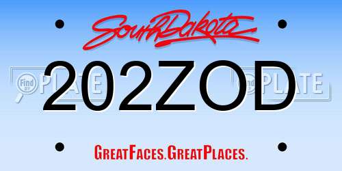 202ZOD South Dakota License Plate