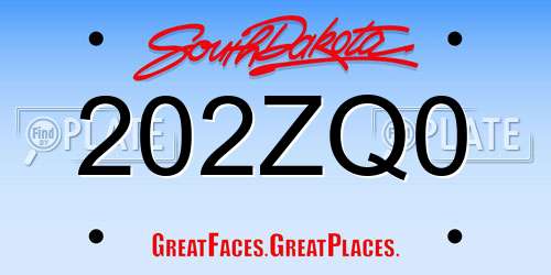 202ZQ0 South Dakota License Plate