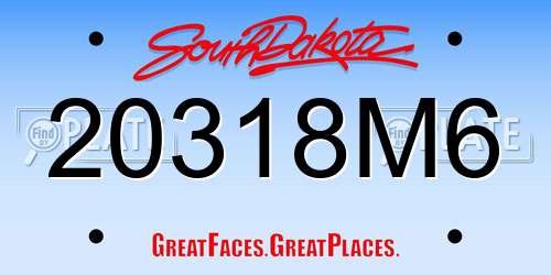 20318M6 South Dakota License Plate