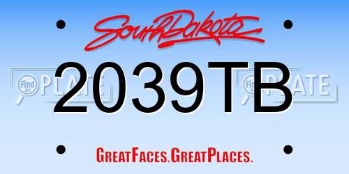 2039TB South Dakota License Plate
