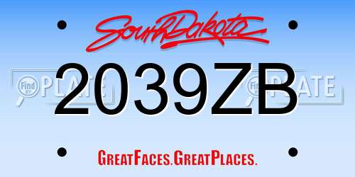2039ZB South Dakota License Plate