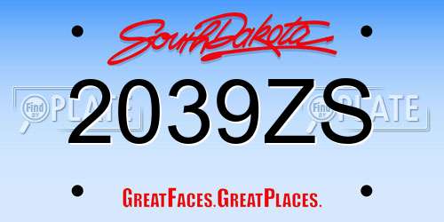 2039ZS South Dakota License Plate