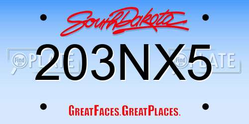 203NX5 South Dakota License Plate
