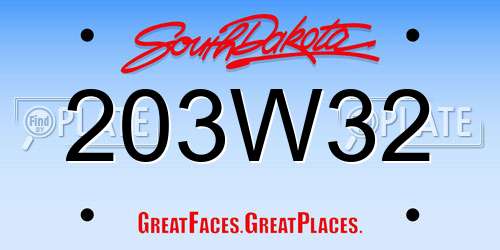 203W32 South Dakota License Plate