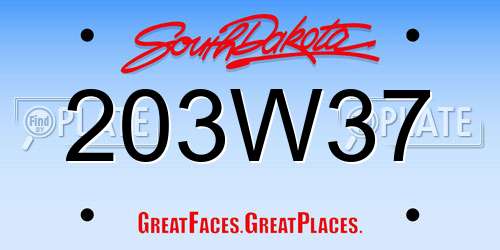 203W37 South Dakota License Plate