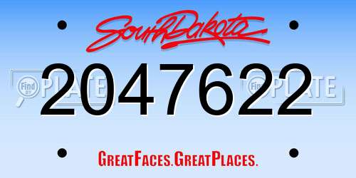 2047622 South Dakota License Plate