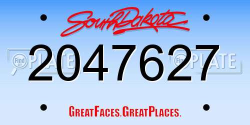 2047627 South Dakota License Plate