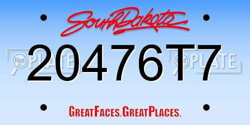 20476T7 South Dakota License Plate