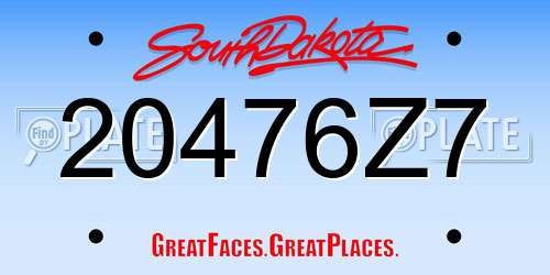 20476Z7 South Dakota License Plate