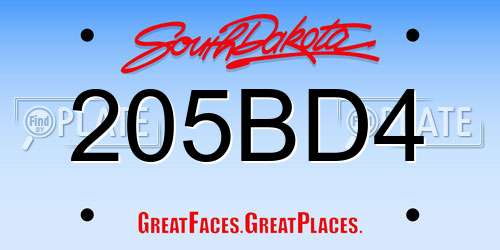 205BD4 South Dakota License Plate