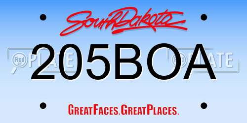 205BOA South Dakota License Plate