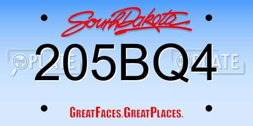 205BQ4 South Dakota License Plate