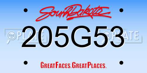 205G53 South Dakota License Plate