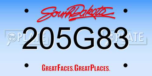 205G83 South Dakota License Plate