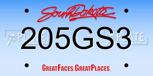 205GS3 South Dakota License Plate