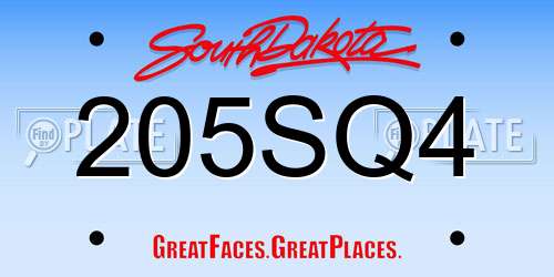 205SQ4 South Dakota License Plate
