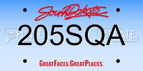 205SQA South Dakota License Plate