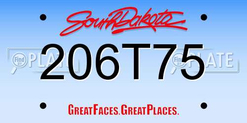 206T75 South Dakota License Plate