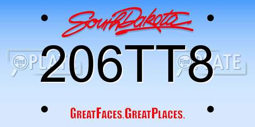 206TT8 South Dakota License Plate