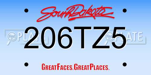 206TZ5 South Dakota License Plate