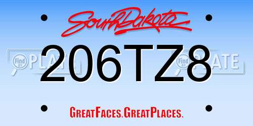 206TZ8 South Dakota License Plate