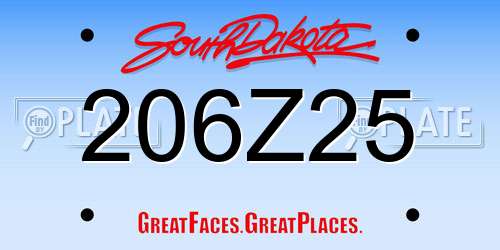206Z25 South Dakota License Plate