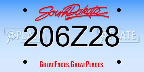 206Z28 South Dakota License Plate