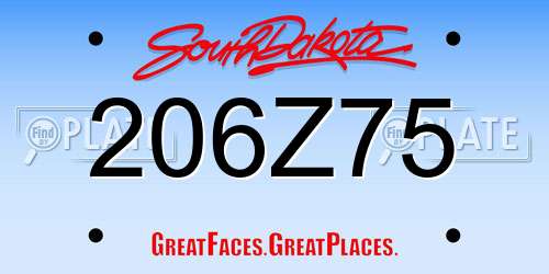 206Z75 South Dakota License Plate