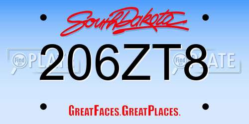 206ZT8 South Dakota License Plate