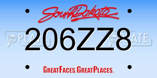 206ZZ8 South Dakota License Plate
