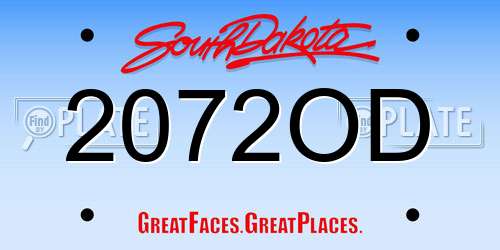 2072OD South Dakota License Plate