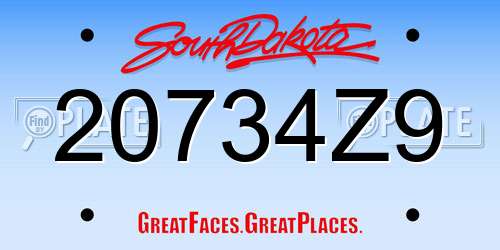 20734Z9 South Dakota License Plate