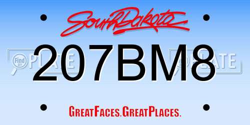 207BM8 South Dakota License Plate